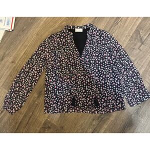 Vixbe sample Floral Print Blouse Tassel Tie Neck Long Sleeve Top Bohemian Size S